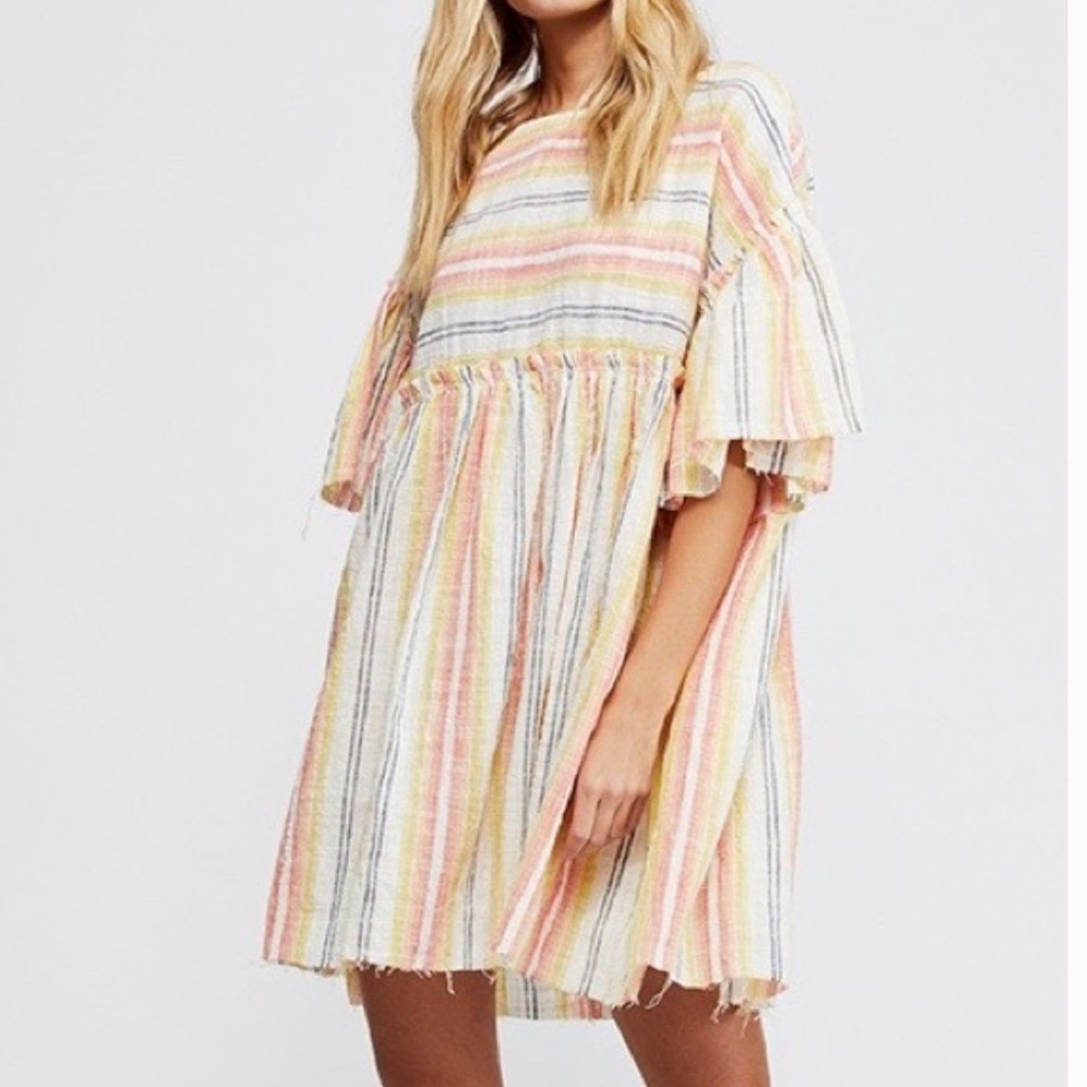 Free People Pastel Striped Babydoll Tunic Dress